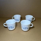 4 Vintage Corelle CORNING Coffee Mugs COLONIAL MIST  Blue Floral Print Excellent