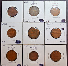 1901-1916 Russia (Empire) 1 & 2 Kopeks Copper - mixed lot (9 total - see list)