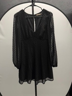 Mi Ami Black Dot Long Sleeve Sheer Dress Size S