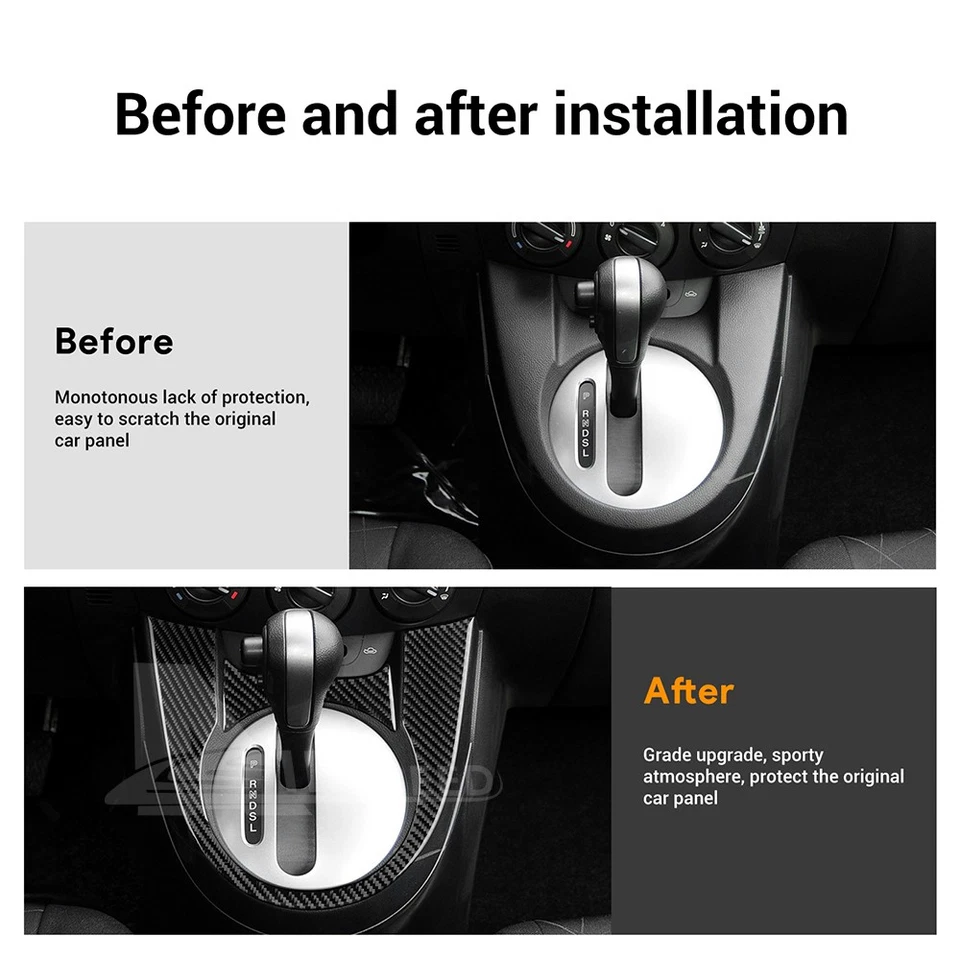 Black Carbon Fiber Center Console Gear Shift Panel Sticker for Mazda 2 2008-2014 - Image 4 of 4
