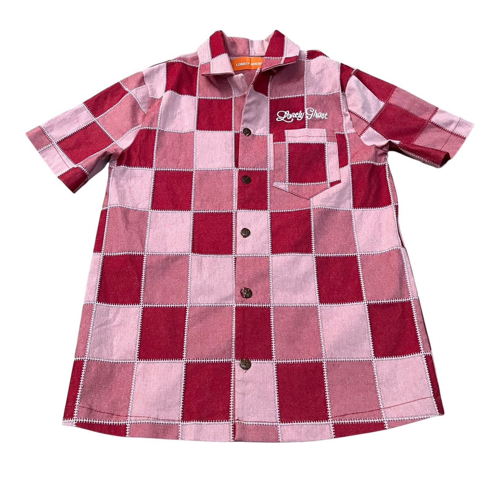 Lonely Ghost Patchwork Bowling Shirt Small Button… - image 1
