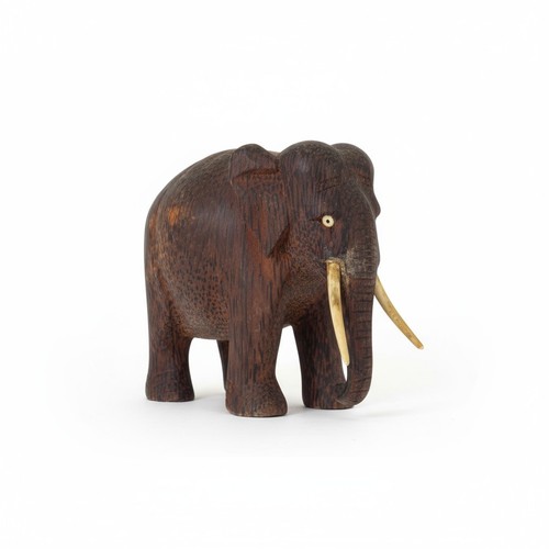 Vintage Hand-Carved Wooden Elephant 5.5" Figurine