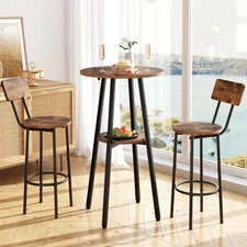 3 Pieces Round Bar Height Table and Chairs Set, Round Dining Table Set, Pub T...