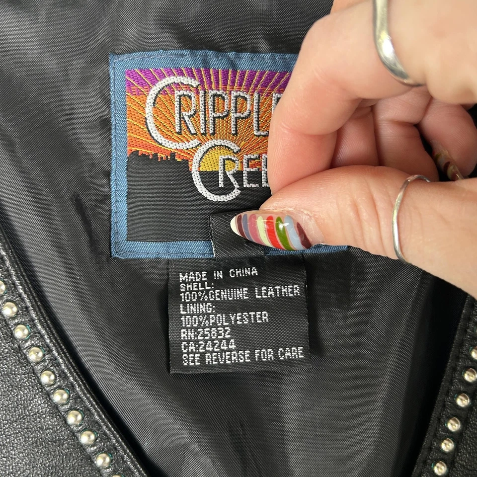 Cripple Creek Vest Womens Large Black Leather Western Studded Rhinestone Biker - Image 4 of 4