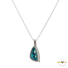 COLLANA DONNA ARGENTO 925 RODIATO PENDENTE CRISTALLO COLORE SMERALDO E ZIRCONI