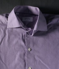 Eton Shirt Mens 15 38 Purple Houndstooth Dress Long Sleeve Button Up Cotton