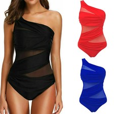 M-3xl 4XL Plus Size Swimsuits Women One Shoulder Slim Swimwear for Mesh So