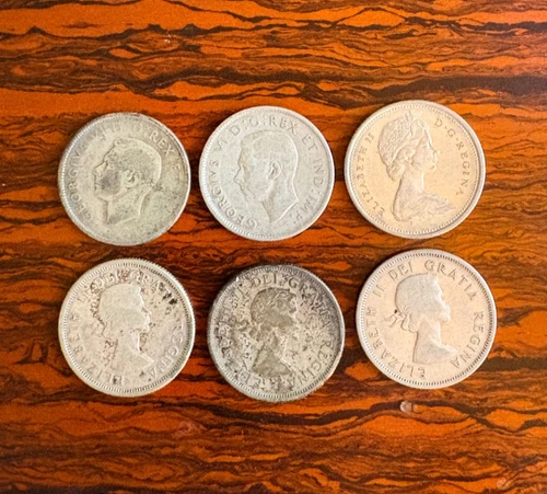 (LOT OF 6) 1944-1965 Canada Quarter .80 Silver Canadian 25c Cent Coin