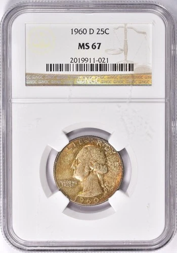 1960 D Washington Quarter Rainbow Toning NGC MS67
