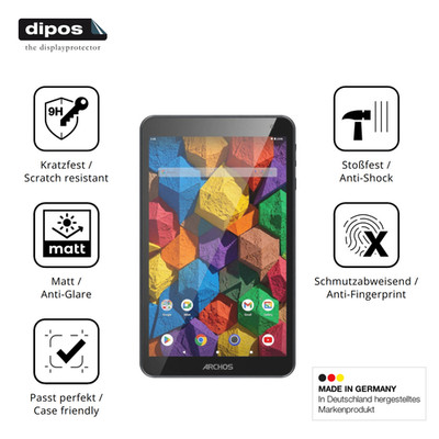 2x Schutzfolie für Archos T80 HD WiFi matt - Anti-Shock 9H Folie dipos Glass