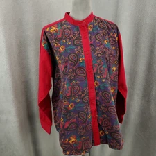 Vintage Gitano Button Up Womens L Red Paisley Band Collar Paisley Color Block