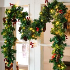 9FT Christmas Garland Decoration with 50 Warm Led Lights,Pre-Lit Lighted Chri...