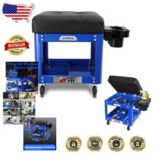 Mechanic Stool with Storage: Blue 330 LBS Rolling Creeper, 4-Layer Comfort Seat