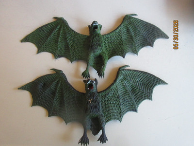 Two Vintage Jiggle Rubber Bats - Halloween Decoration