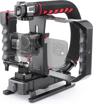 Camera Handheld Stabilizer & Video Cage Rig Triple Cold-Shoe Handle Grip