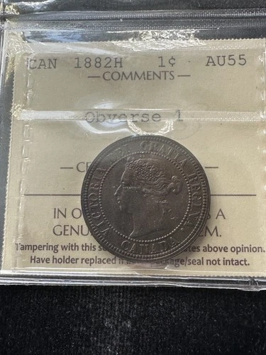 1882H  Ob# 1  ICCS Canadian, Large One Cent,**AU-55**# XRO 608