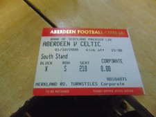 Match ticket 2000/1 Aberdeen v Glasgow Celtic Oct 1 League