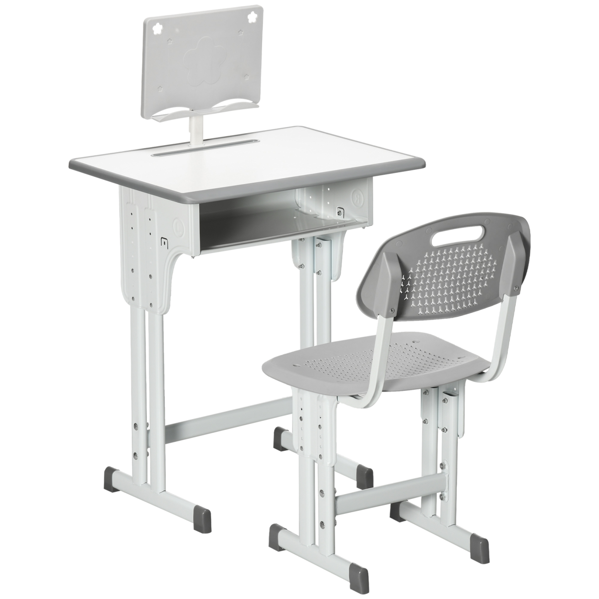 HOMCOM Kids Desk and Chair Set - Grey - Adjustable Height - Storage Drawer - Book Stand - Image 2