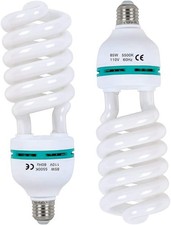 2 x 85W Light Bulb 5500K CFL Daylight Spiral Softbox Bulb in E27 Socket for