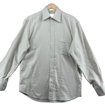 Canali Men's Size L Solid Ivory Cotton Long Sleeve Casual Shirt