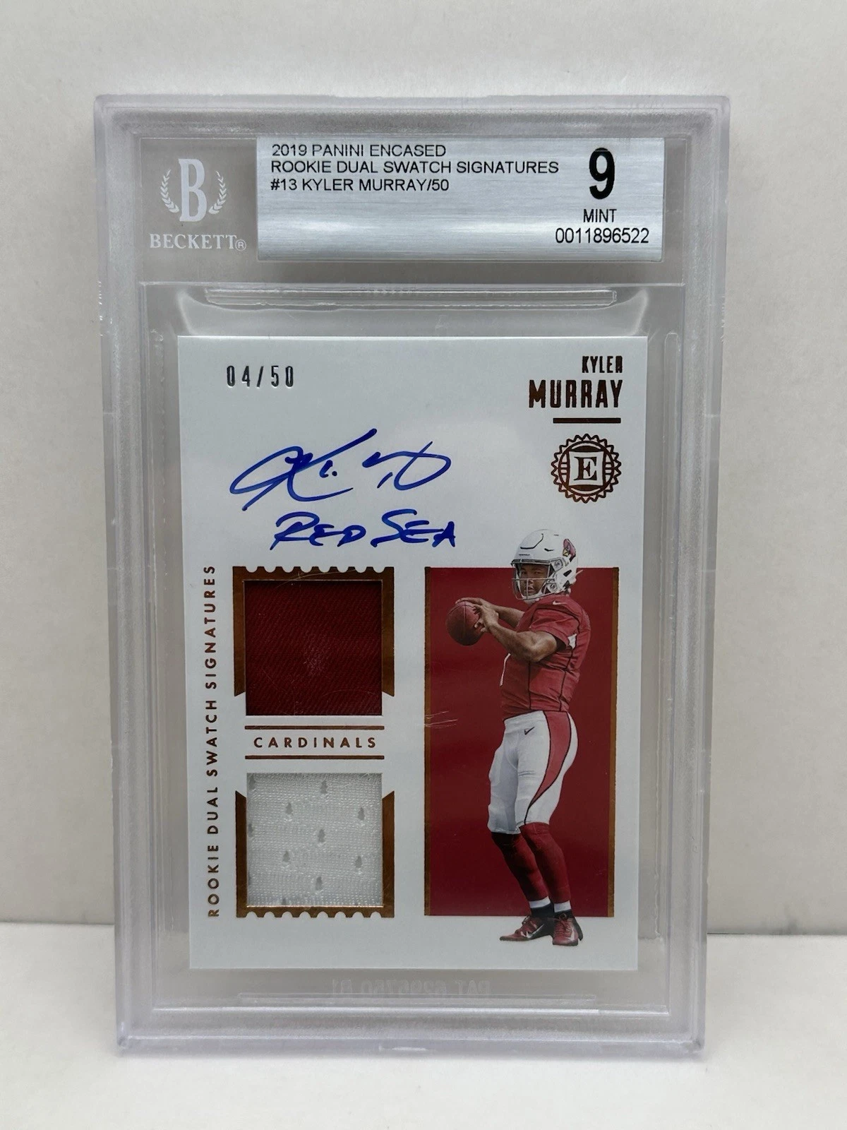 Kyler Murray Panini Encased Rookie Dual Swatch Signatures #KMU Base