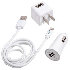 POGO All In One Charging Kit Wall & Car Charger Cable for iPhone iPad 3ft White