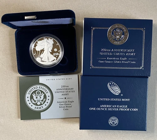 USMint 2025 W 250th Anniversary ARMY Privy Proof SILVER EAGLE COA OGP-Milk Spots