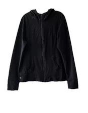 Zelos Womens Size XL Athletic Workout Jacket Black Thumb Holes Zip Up Hooded