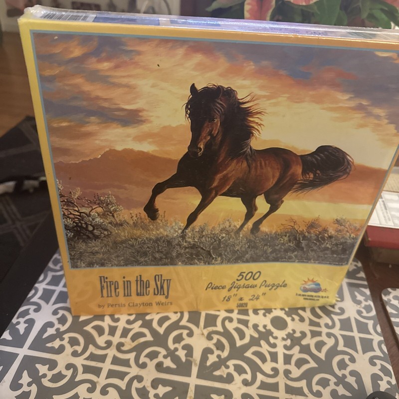 'Fire In The Sky' 500 Piece Puzzle Galloping Brown Wild Mustang Horse NIB