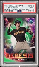 2021 BOWMAN DRAFT GENESIS GREEN REFRACTOR #GNS19 JACKSON MERRILL 87/99 PSA 9