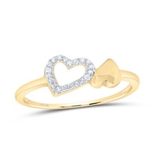 10kt Yellow Gold Womens Round Diamond Sloender Double Heart Ring 1/20 Cttw