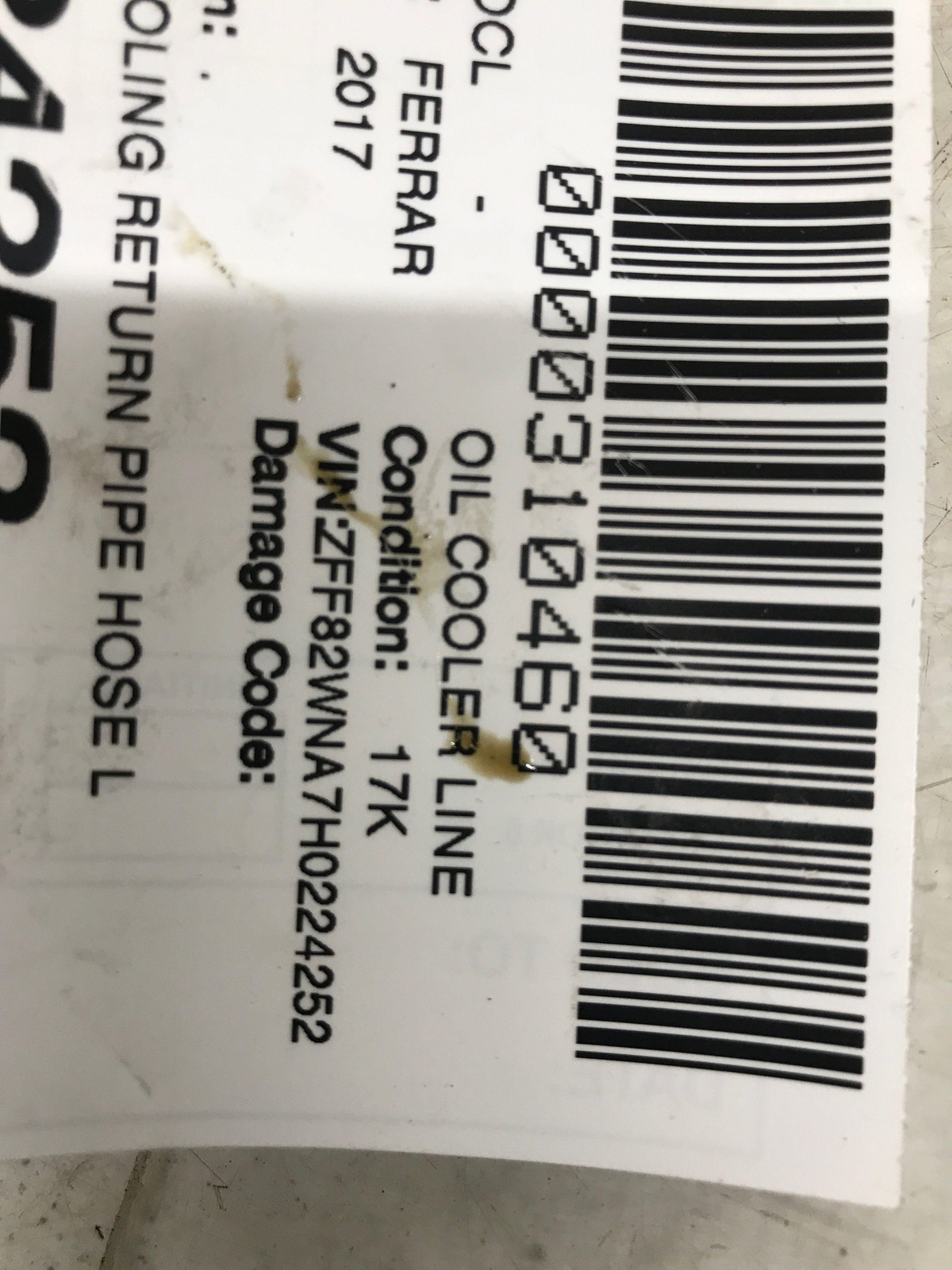 2017-2020 FERRARI GTC4LUSSO OIL COOLING RETURN PIPE HOSE LINE TUBE 287815 OEM