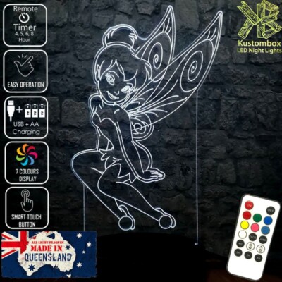 TINKERBELL FAIRY PRINCESS Girls 3D LED Night Light Colour Change Room Lamp