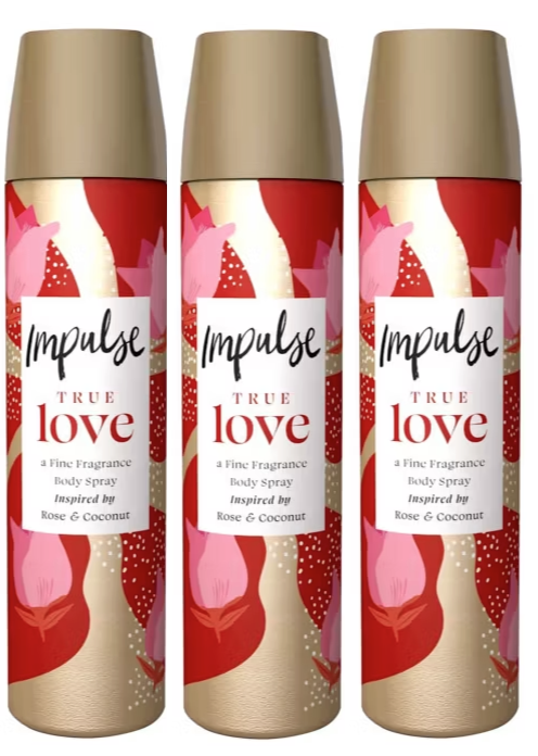 3 PACK IMPULSE FINE FRAGRANCE BODY SPRAY - TRUE LOVE 75ml