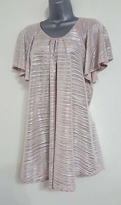 NEW Plus Size Size 16-32 Nude Metallic Plisse Sparky Batwing Tunic Blouse Top