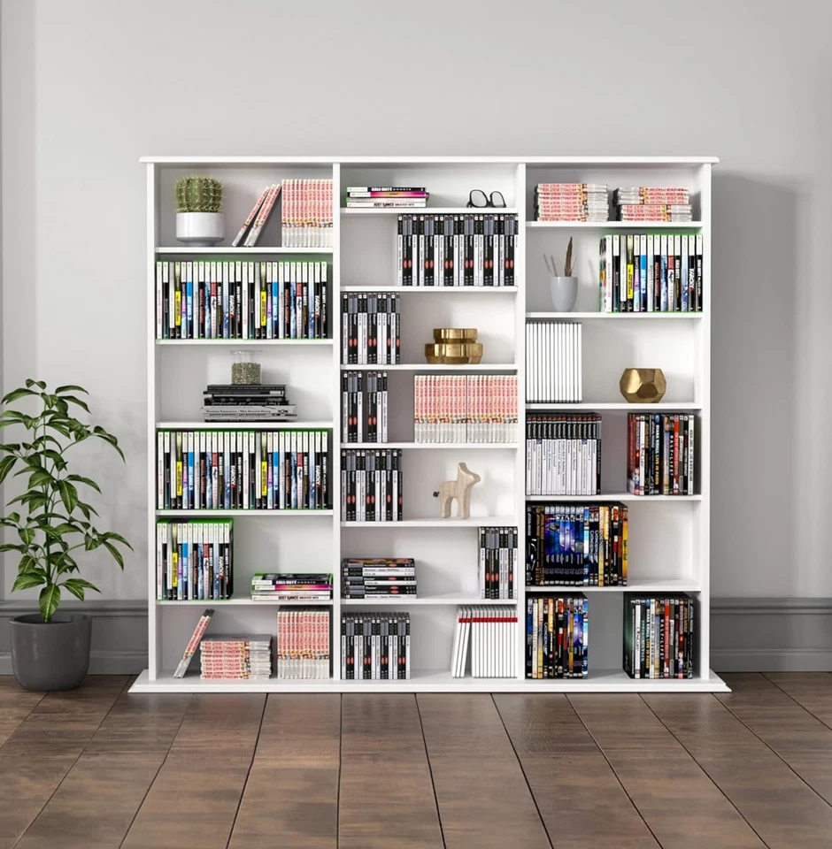 Wood Media Storage Cabinet CD DVD VHS Movie Organizer Wall Mount Shelf White - Image 3 of 4