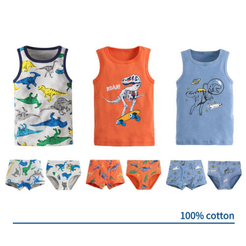 3-Pack Boys Cotton Tank Tops Kids Undershirt Toddler comfy underwear Sleep Cloth - Afbeelding 1 van 14