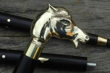 WOODEN WALKING STICK CANE SOLID BRASS HORSE HEAD HANDLE VINTAGE DESIGNER GIFTS