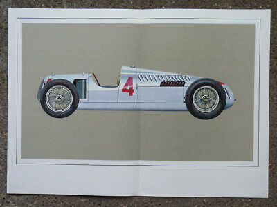 1936 Auto Union Typ C Bernd Rosemeyer Kunstdruck nach Zeichnung Hans A Muth 1961