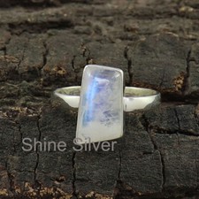 Rainbow Moonstone Solid 925 Sterling Silver Handmade Beautiful Ring Size US 7.5