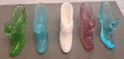 Vintage Fenton Glass Shoes Set of 5 Assorted Designs Colors Green Blue  Pink Wht