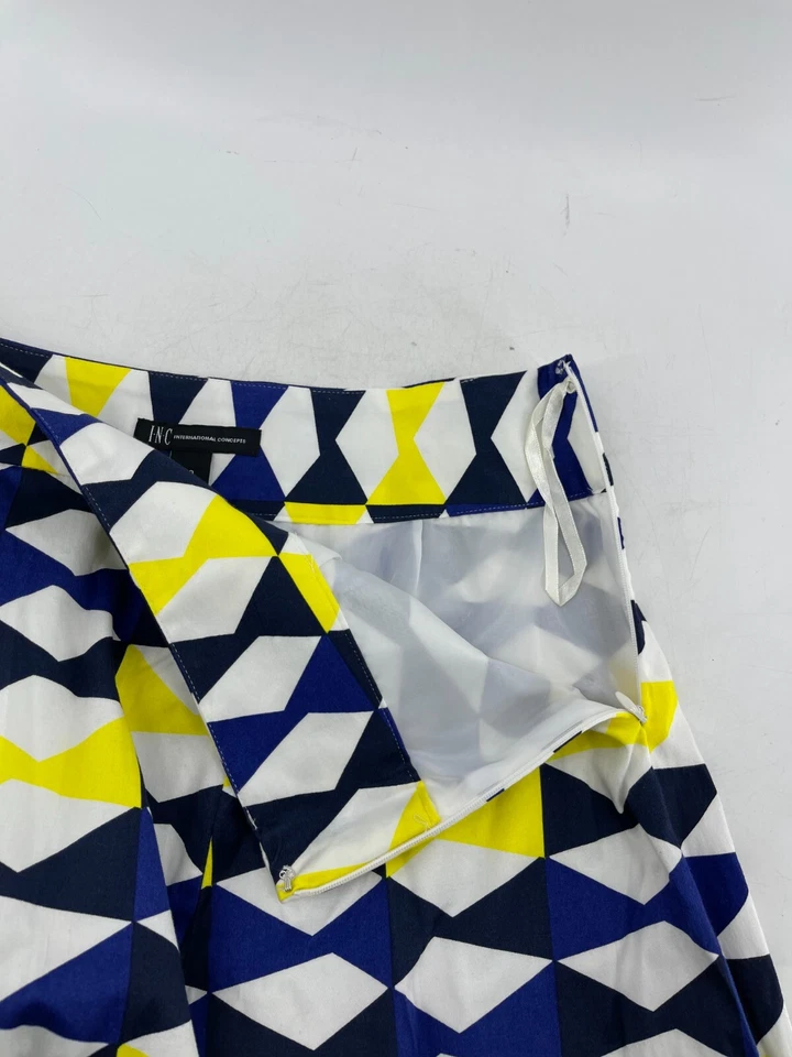 Falda INC International Concepts Azul Amarillo Geométrica Línea A Volantes Talla 10 Foto 4 de 4