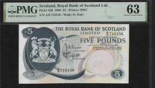 Scotland 5 Pounds 1969 PMG 63 UNC P#330 Royal Bank of Scotland Ltd. Series A/6