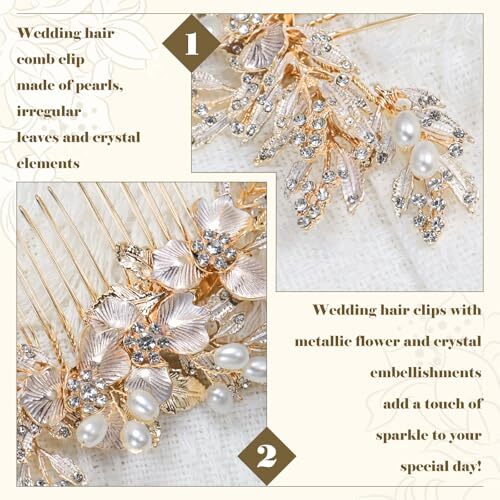 3 Pcs Wedding Hair Accessories with Rhinestone Pearl Flower Bridal Wedding - Picture 6 of 7