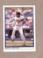 DAVID JUSTICE 1991 O-PEE-CHEE PREMIER BASEBALL CARD # 70