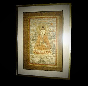 Antique Chinese Ming Large Buddha Figure Of Vajradhara Silk Embroidery Tapestry.