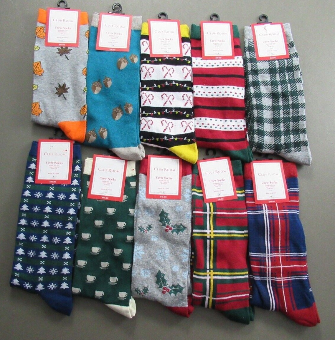 Club Room Men's 1-Pair Holiday Crew Socks, Assorted Colors, Shoe
