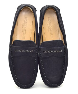 C0 Auth GIORGIO ARMANI Navy Suede Logo Strap Driving Loafer  display picture 1