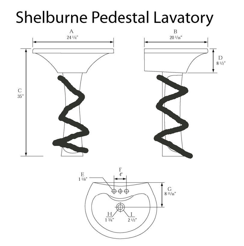 Glacier Bay Shelburne Pedestal Lavatory Sink Basin 24"x20" Vitreous