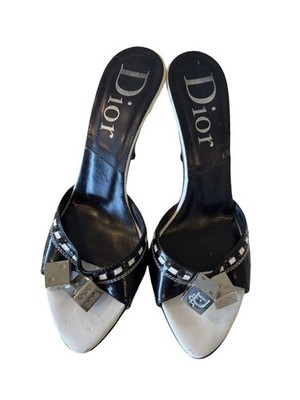 Dior Vintage Galliano 2004 Gambler Heels Black Patent Leather Open Toe Shoes